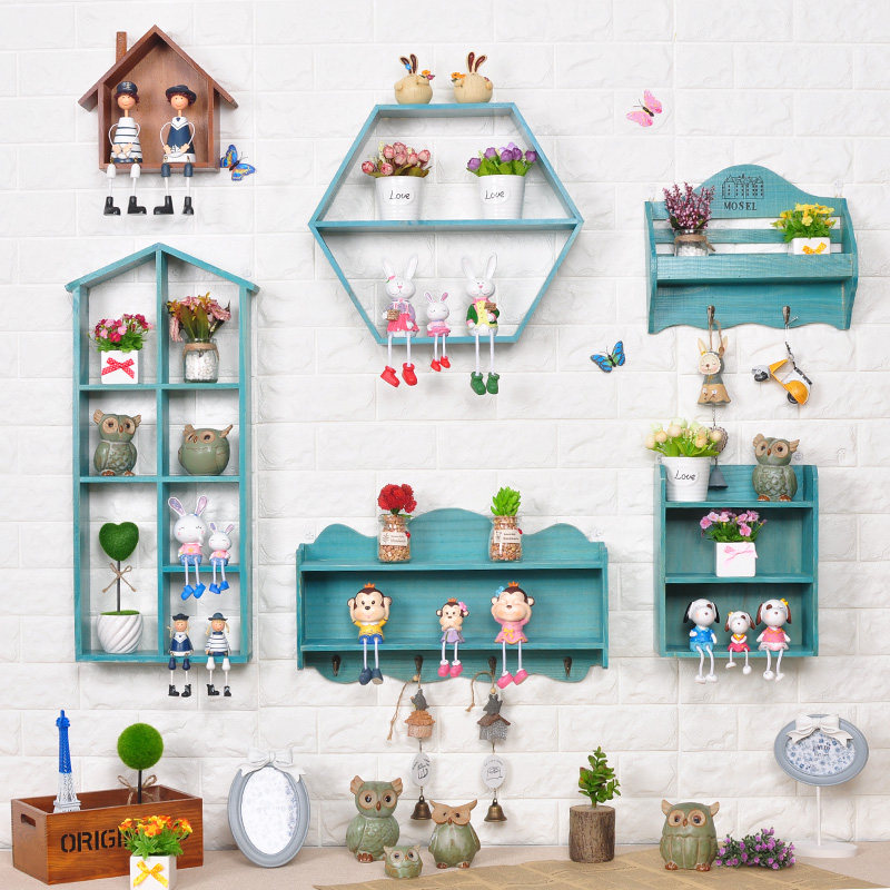 American solid wood perforated wall Wall Containing wall Shelves Wall-mounted Decorations Home Wall Bookshelves