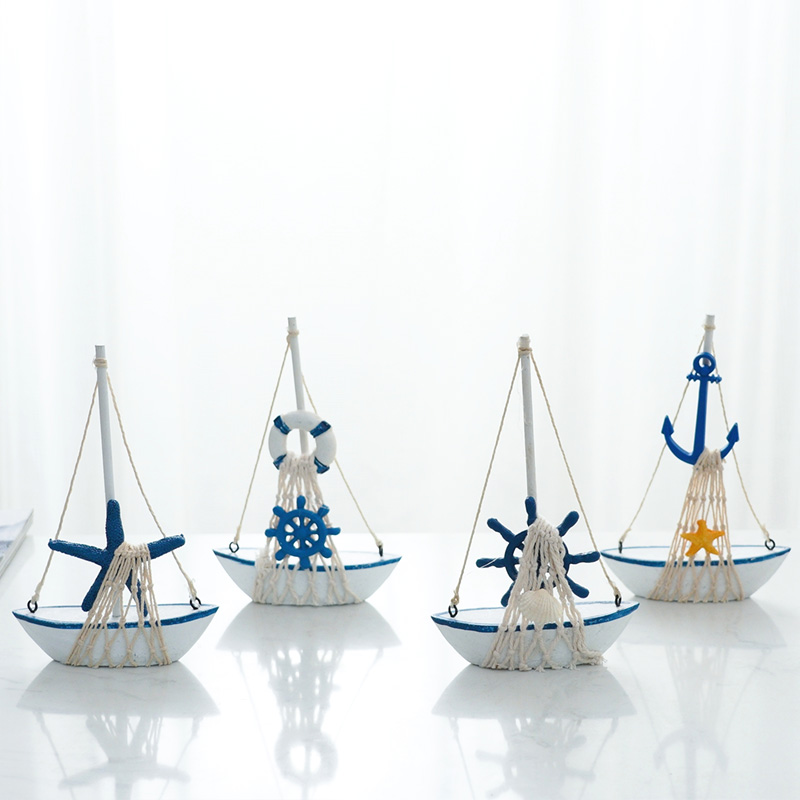 Smooth sailing fishing net sailboat model decoration creative personality home porch bedroom wine cabinet decoration room decoration