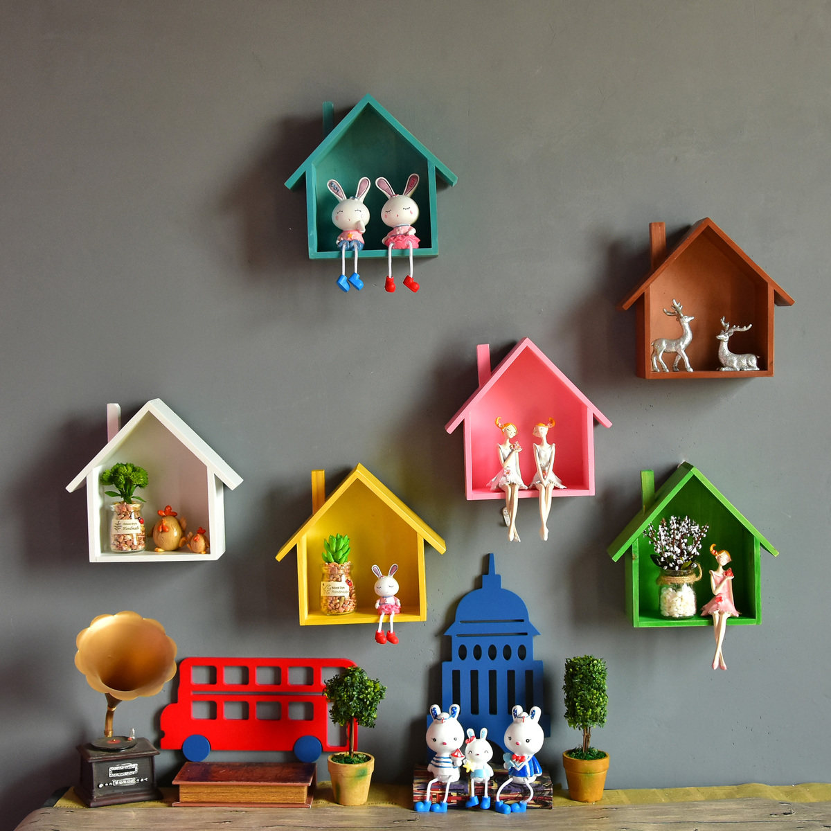 Wall decorations cabin american style home shop colorful small house wall ornaments wall hanging shelf partition