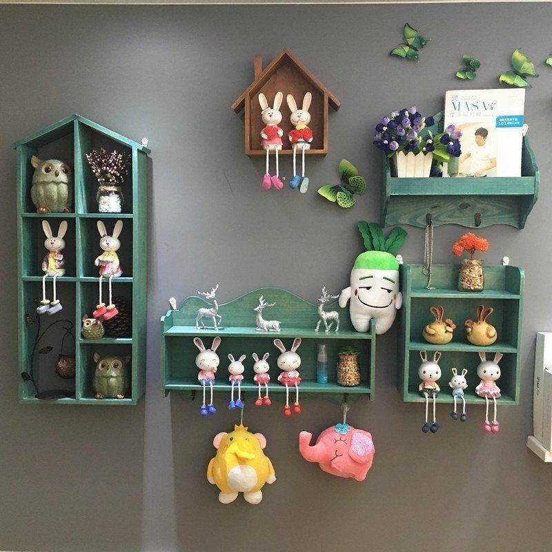 European retro American solid wood shop wall storage grid hanging wall shelf wall decoration wall decoration wall decoration