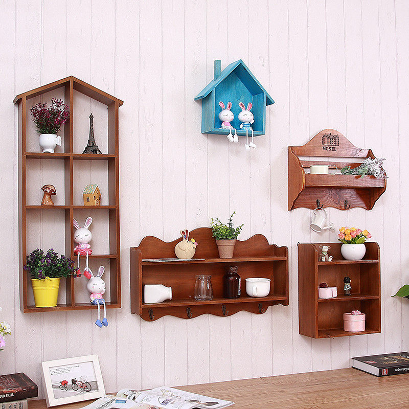 American Countryside Retro Solid Wood Shop Wall Containing Hanging Wall Upper Shelf Wall-mounted Adornment Wall Decoration Wall Decoration