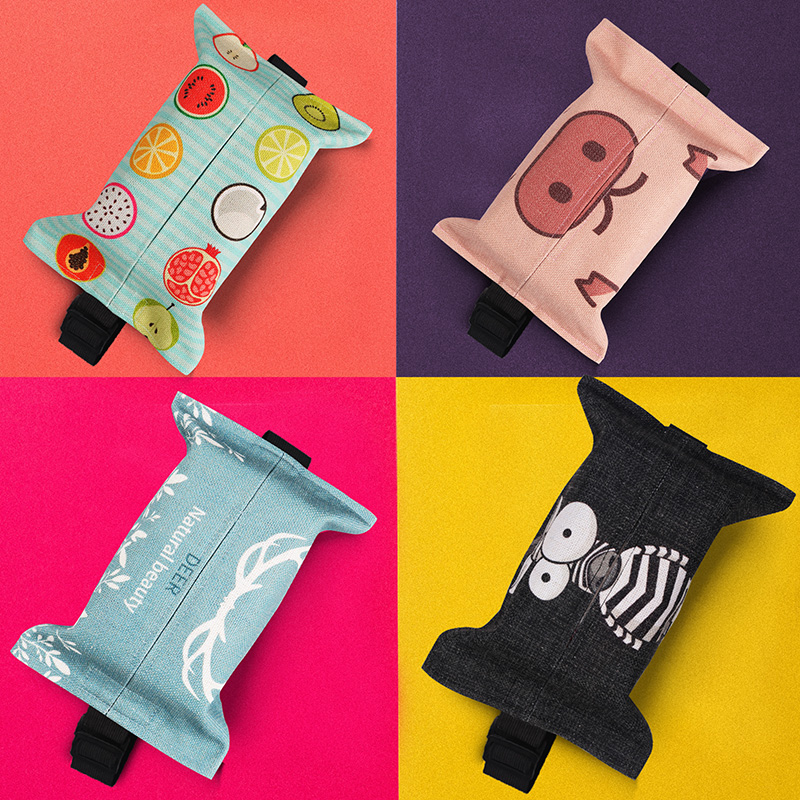 Car tissue box zipper fabric creative cartoon car seat back hanging car toilet paper box Car visor