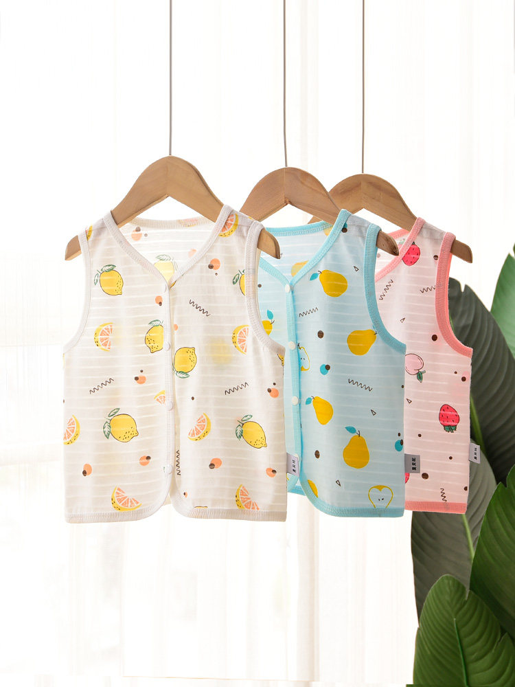 Baby vest pure cotton thin section baby vest Men and women children's cardigan top Waistband outside the belly protection section
