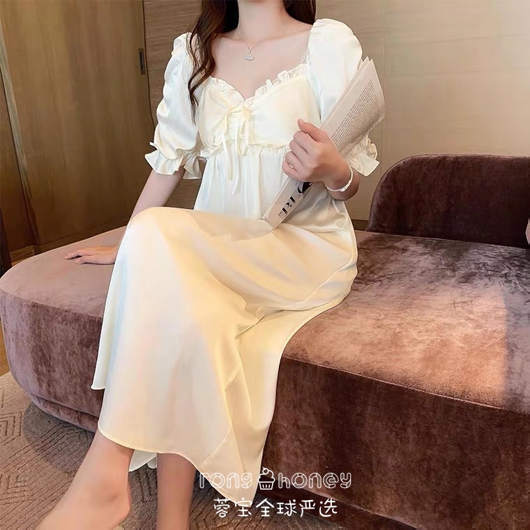 Japanese Palace Tints Wind Ice Silk Satin Sleeping Dress Lady Charlace Short Sleeve Fathong Style Public Main Wind Superior Sensational Dress