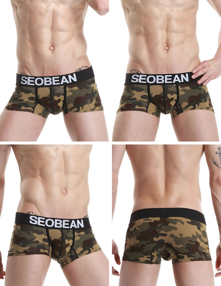 SEOBEAN Hibbing Nam Quần Cotton Căng Mùa Hè Thoáng Khí Thấp Eo Boxer Jungle Sa Mạc Dương Ngụy Trang