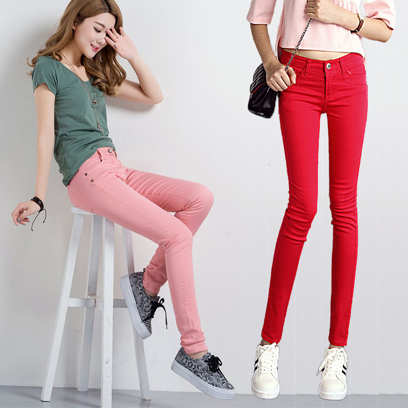 Authentic 2026 Spring/Summer Denim Jeans for Young Girls, Korean Style, Thin Slim-Fit Pencil Pants, Colorful