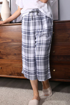 New summer pajama pants women loose Capri pants cotton cool shorts casual simple high waist home pants wide foot pants