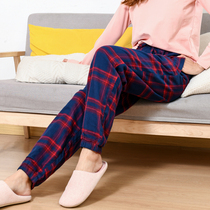 Double size winter plus velvet pajamas womens trousers corset mouth thickened warm flannel plaid cotton casual home