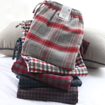 Pajama pants womens spring and autumn flannel trousers home cotton plaid home pants loose flannel cotton pajamas simple