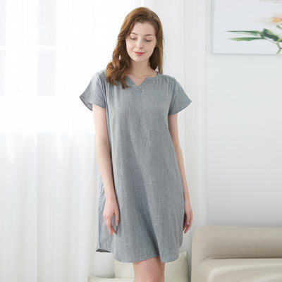 Double-layered cotton, suitable for outerwear. This large-sized solid-color sleeping dress for women in summer is made of all-cotton, soft, loose, breathable and cool