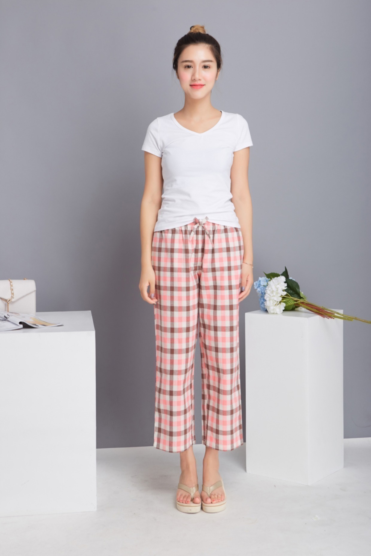 Qing Feng Liang cảm giác quý cô mùa thu cotton chín quần quần nhà quần quần sống thoải mái có thể mặc quần short nam