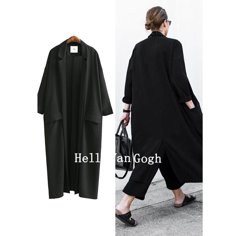 Spring and Summer New Oversized Suit Collar Thin Jacket with Slits, Loose Large Size Mid-Length Cardigan, Sun Protection Women's Windbreaker