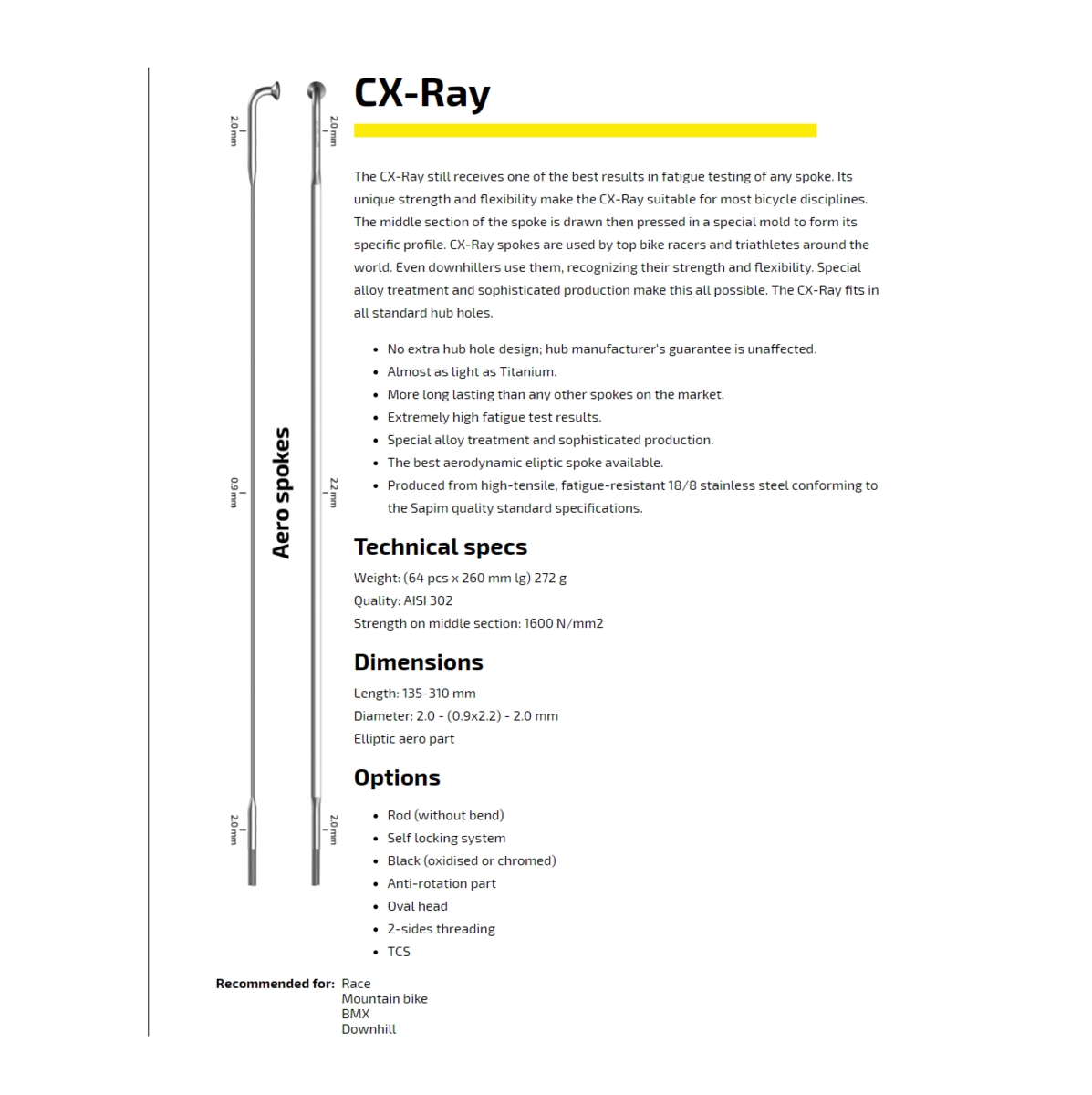 SAPIM CX-Ray CX-Sprint RACE Leader Broken Wind Flat Spokes Self Lock Aluminum Cap