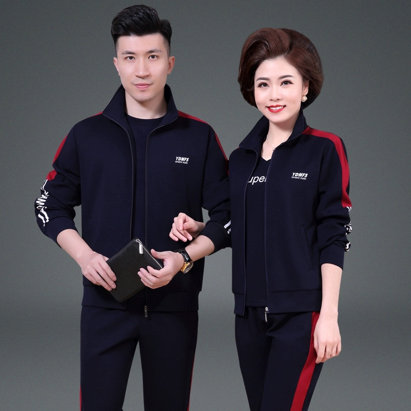 Middle-Aged and Elderly Couples' Outwears, Spring & Fall Sportswear, Men's and Women's Middle-Aged Parents' Casual Three-Piece Suits