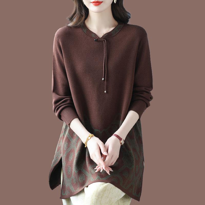Autumn and Winter Plus-Size Women's Loose-Fitting Belly-Covering Knit Base Shirt for Plus-Size Moms, Mid-Length Cashmere Wool Sweater Top Trendy