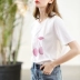 Áo sơ mi nữ cotton ngắn tay 2019 mùa hè mới, quần dài, mỏng, thẳng, nữ thêu đơn giản áo thun nữ - Áo phông áo phông nữ cao cấp Áo phông