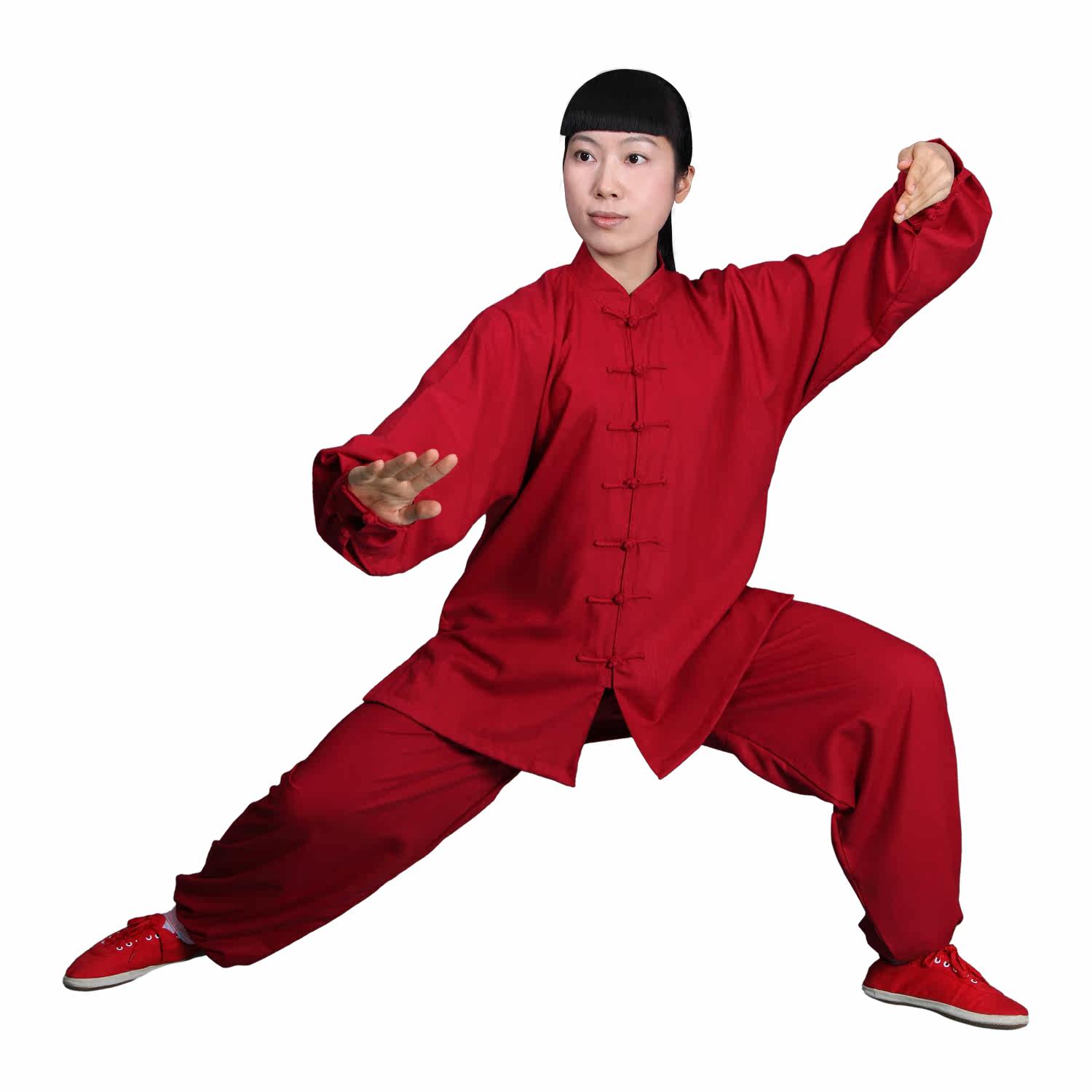Park Ling men and women spring and summer hot sale no ironing cotton hemp brocade anti-static Tai Chi suit practice suit Martial arts suit Wine red