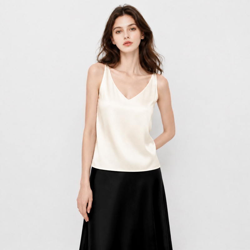 Silk Camisole for Women, 100% Mulberry Silk, Base Layer, V-Neck, Outer Wear, White, High-End Silk, Sleeveless Women's Clothing Silk Camisole for Women, 100% Mulberry Silk, Base Layer, V-Neck, Outer Wear, White, High-End Silk, Sleeveless Women's Clothing