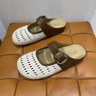 The women's summer slippers are woven, perforated, breathable, with soft soles that don't get tired of the feet. They have a high-end feel and go well with skirts. They are versatile and comfortable with a headpiece. The half-length slippers