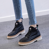 Martin boots female English style 2021 New Joker leather high-top lace-up round flat casual shoes ccvv short boots