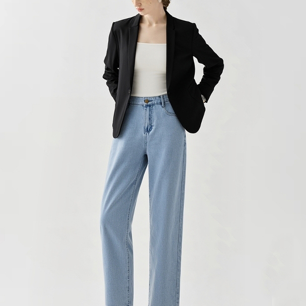 Jili Mi Minimalist Stretch Knit Blazer for Women, Single-Layer Slim Fit, One-Button, Professional Casual Style