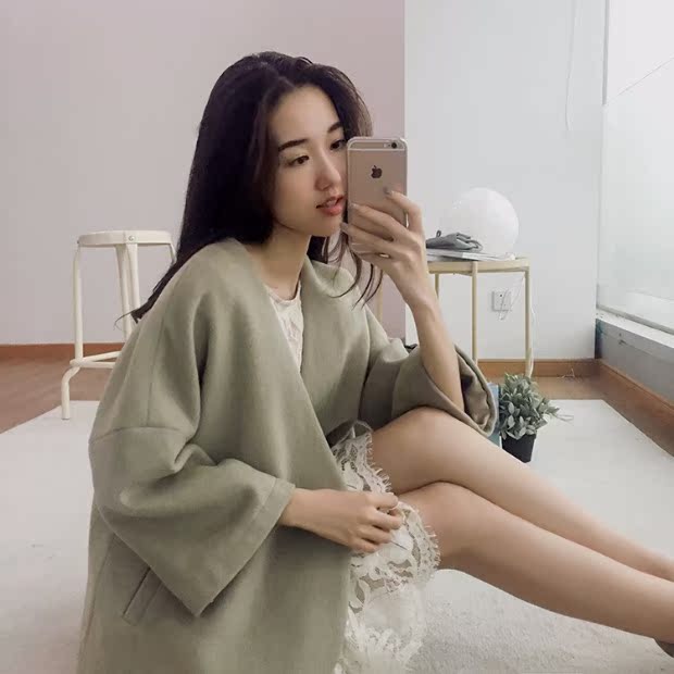 Ngọt ngào và lỏng lẻo đoạn ngắn tay áo len chín điểm nữ mùa thu và mùa đông mới tươi V-cổ rắn màu nhỏ áo cardigan nữ