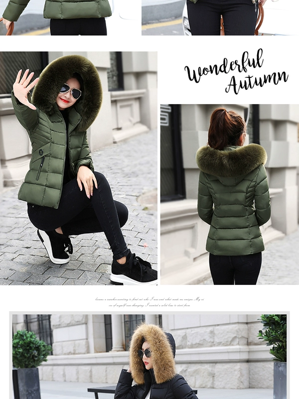 Phụ nữ cotton mới Phần ngắn Thời trang Hàn Quốc trùm đầu lông lớn cổ áo bông nhỏ học sinh mùa đông dày quần áo cotton thủy triều áo khoác lông vũ nữ