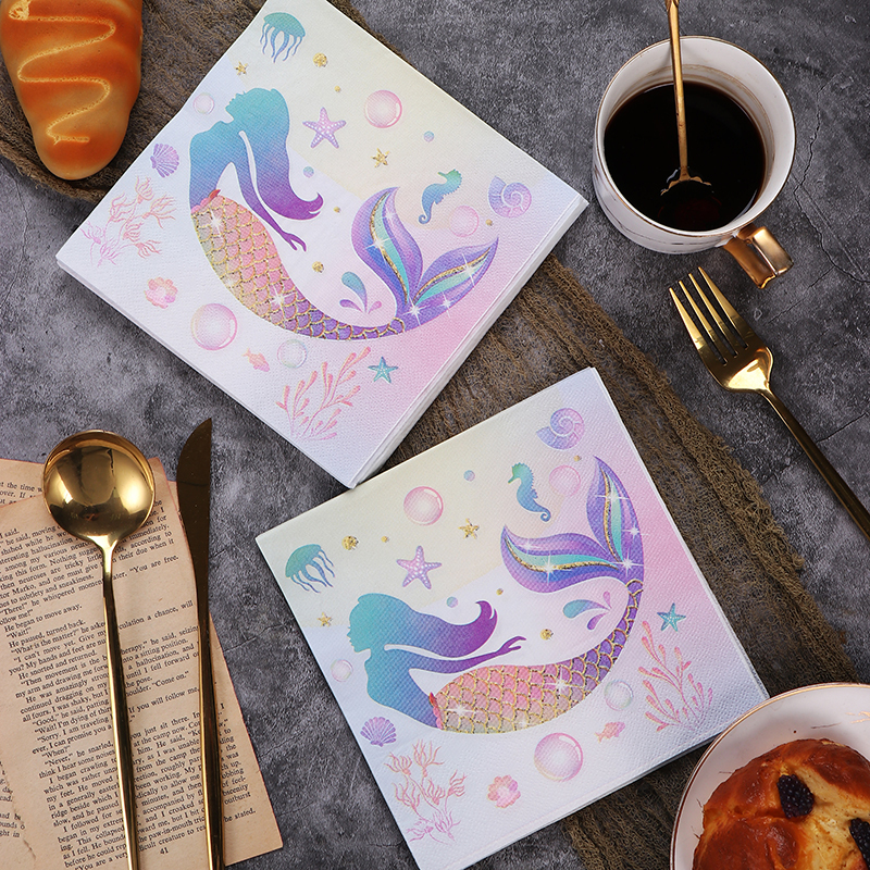 New Mermaid Print Paper Towels, Cartoon Birthday Party Colorful Napkins, Personalized Dress-Up Paper