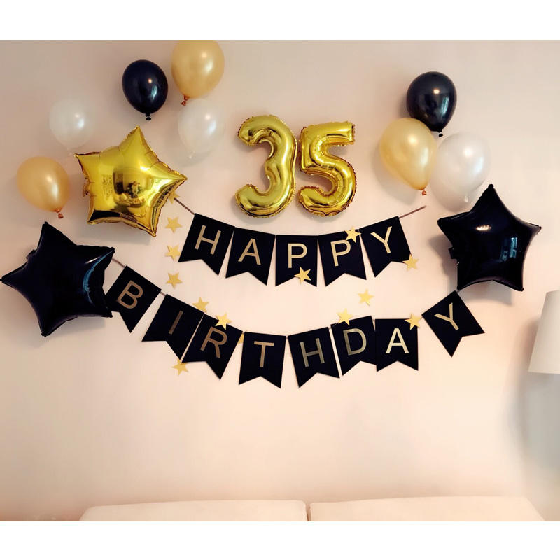Black Gold Balloon Folding Birthday Romantic Decorated Bedroom