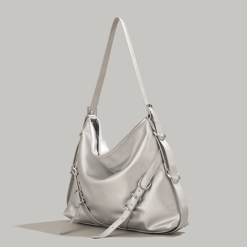 Серебряная сумка через плечо, вместительная и большая сумка на одно плечо, шоппер, изысканный стиль, коллекция 2023