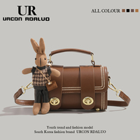 UR Retro Boston Bag Women's 2025 New Genuine Leather Handbag Bunny Pendant Single Shoulder Crossbody Pillow Bag
