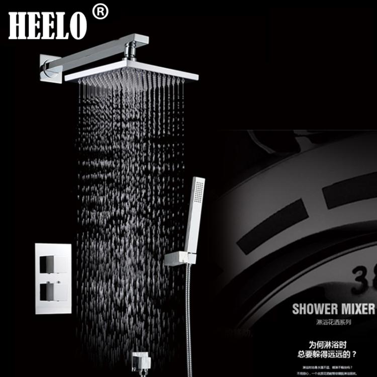 All-copper in-wall thermostatic shower shower set with hidden embedded square hot and cold temperature control concealed faucet bathroom