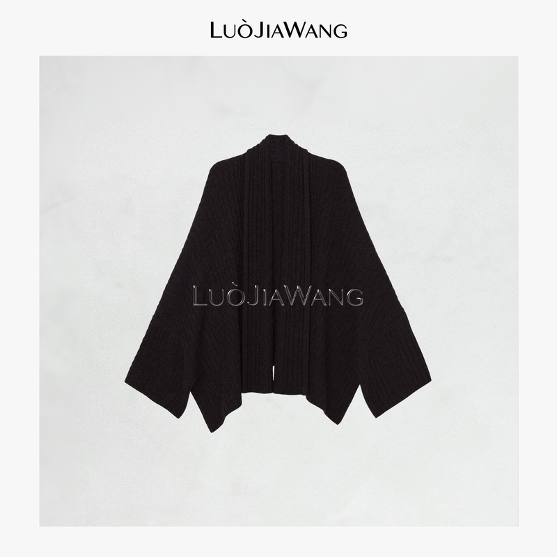 Sheep Wool and Cashmere Lazy Cable Knit Batwing Sleeve Loose Cape-Style Knitted Shawl Cardigan Luojiawang