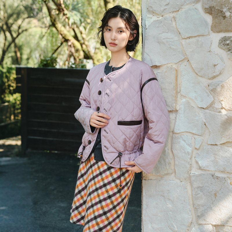 Luojiawang丨Sheep Leather 90% Goose down Reversible down Jacket for Women, Round Neck, Short A-Line Silhouette Coat Luojiawang丨Sheep Leather 90% Goose down Reversible down Jacket for Women, Round Neck, Short A-Line Silhouette Coat