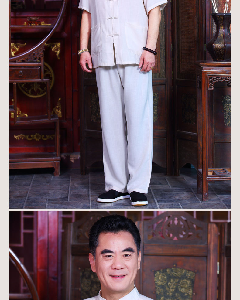 Tang phù hợp với nam mùa hè ngắn tay trung niên Trung Quốc áo sơ mi Trung Quốc quần áo nam trang phục dân tộc nam Tang phù hợp với phù hợp với cha