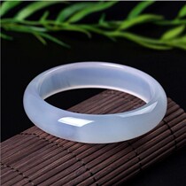 Natural a goods ice species white chalcedony mid-width thickened womens jade bracelet Brazilian ice permeable agate jade bracelet