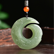 Hetian jade light cyan luck pendant men paragraph tide Jade transport Jade peace buckle pendant