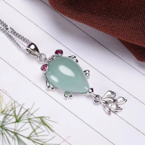 Natural Myanmar emerald A goods jade pure silver inlaid with small goldfish woman with lock bone necklace jade pendant and gift lover gift