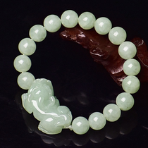 Natural Burmese jade A goods jade lucky evil spirits men and women Pixiu jade bead bracelet elastic bracelet