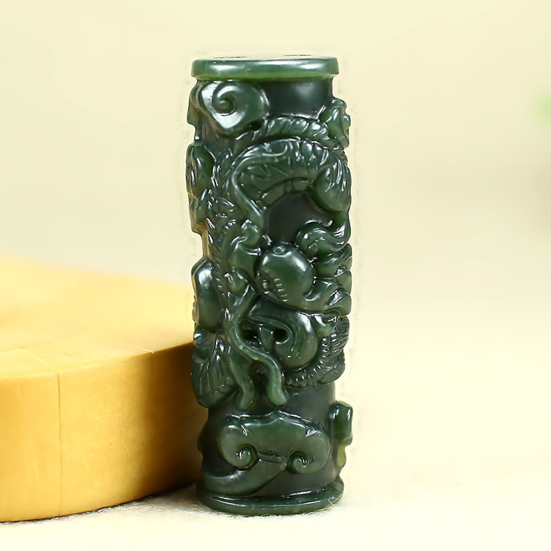 Hetian jade pendant Men's and women's jade Panlong column jade necklace Anti-evil body protection transport jade pendant pendant with certificate