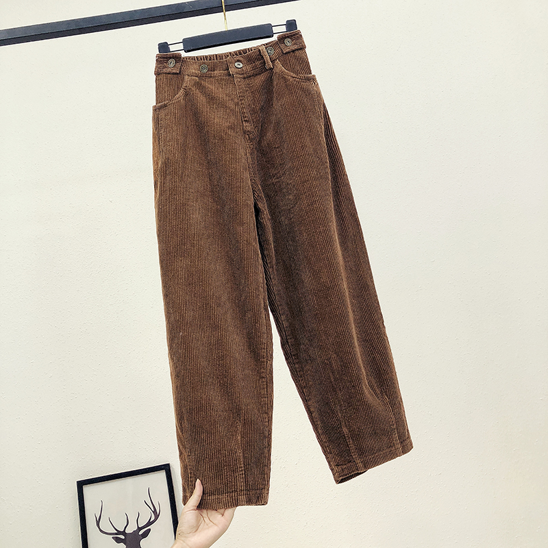 Mùa thu đông 2018 của phụ nữ mới nghệ thuật vải nhung kẻ rộng cashmere quần harem mỏng quần giản dị nữ chín quần quần áo nữ
