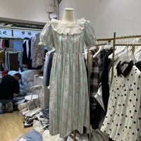 Весенний летний южнокорейский товар, кружевное платье, в корейском стиле, цветочный принт, короткий рукав, квадратный вырез