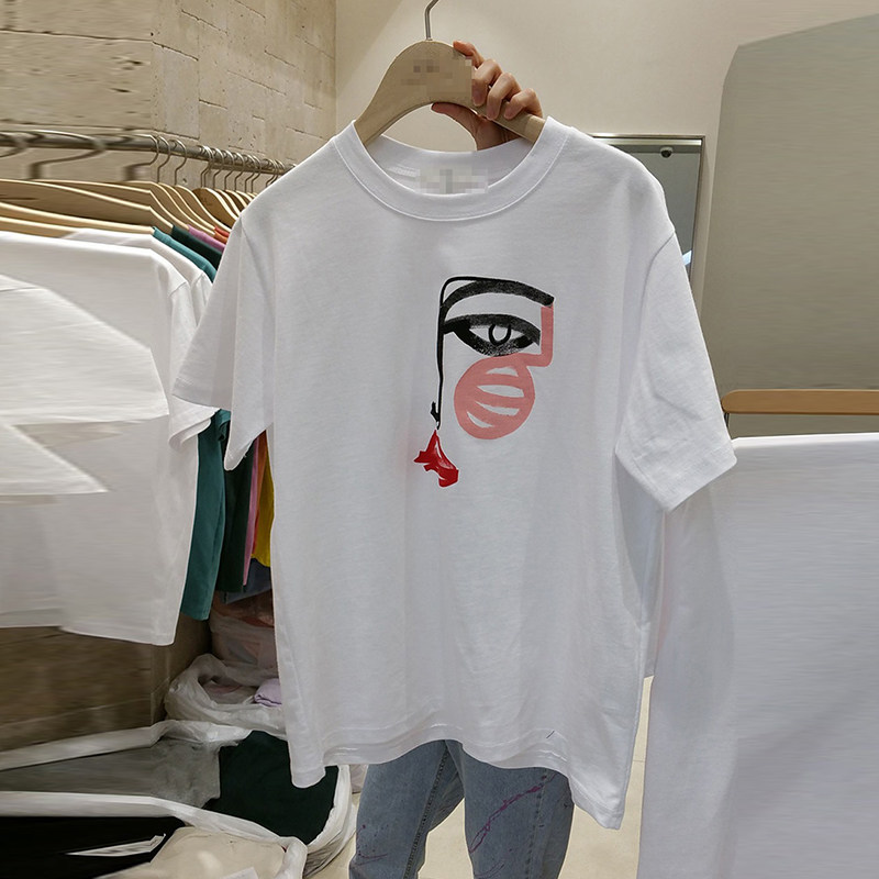 Short-sleeved pattern printed T-shirt women Spring 2020 new Korean version wild casual loose thin student pullover