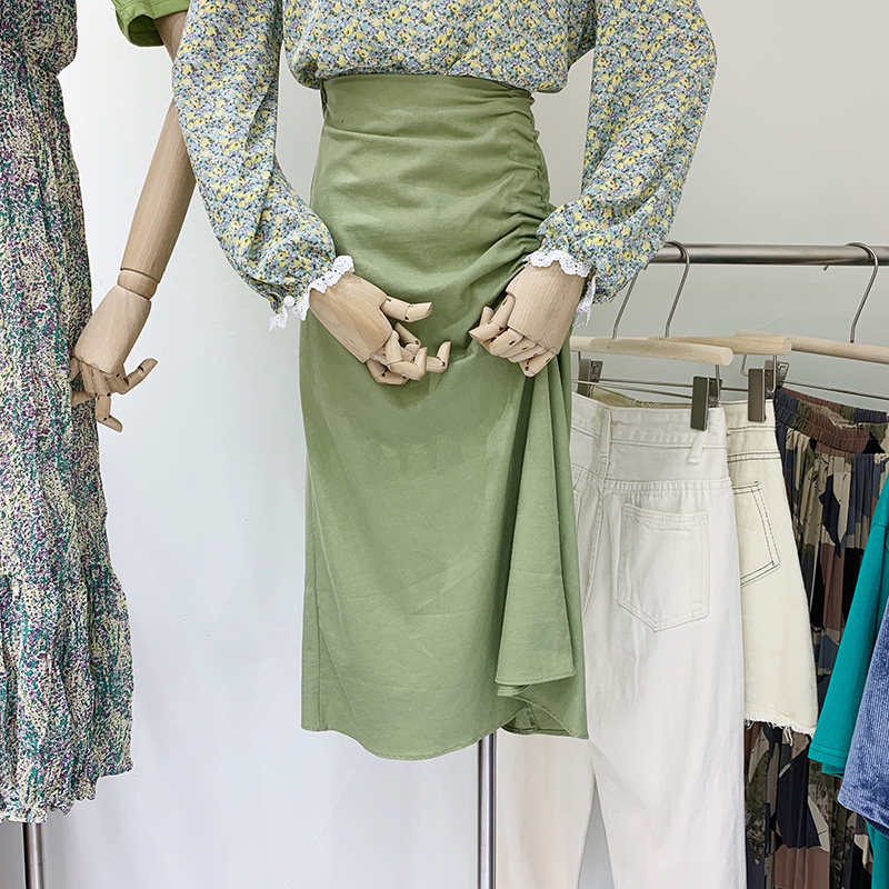 High waist bag hip skirt women 2020 summer new Dongdaemun womens clothing wild cotton linen in the long pleated slim skirt