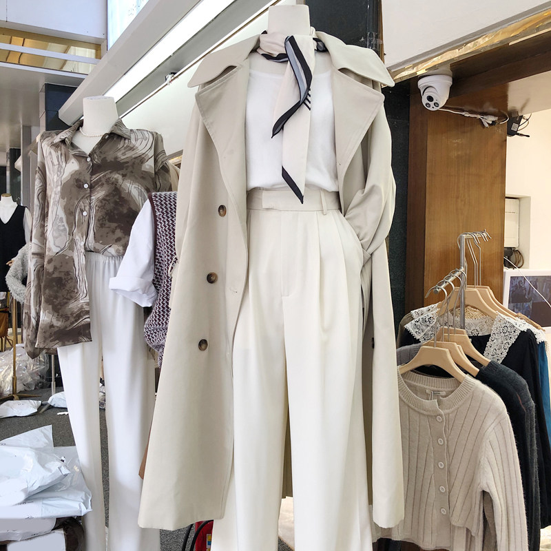 2022 Dongdaemun women's new Korean ins spring big lapel temperament waist long version solid color loose windbreaker