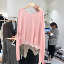 New simple solid color casual loose Joker Korea East Gate 2021 Autumn Round Neck T-shirt Women Long Sleeve base shirt