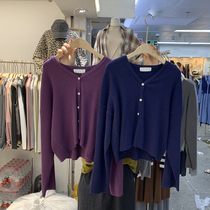 2022 South Koreas East Gate Pure Color Loose 100 Hitch Age Early Spring New Knitted Long Sleeve Single Row Buttoned Jersey Blouse