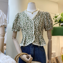 Summer new wood slats South Korea East gate temperament Short sleeves Summer small frescoes sweet and cool with small floral blouses