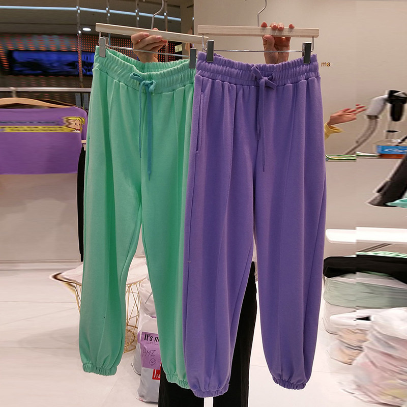 Pants women 2021 new high-waisted Harun pants Korean version of Dongdaemun elastic waist lace-up green beam commuter trousers