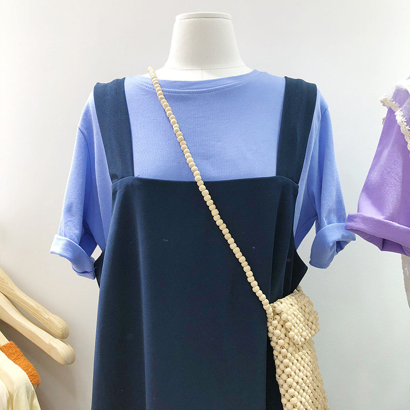 Korean version of Dongdaemun summer net color thin age casual loose solid color wild student crew neck pullover T-shirt top